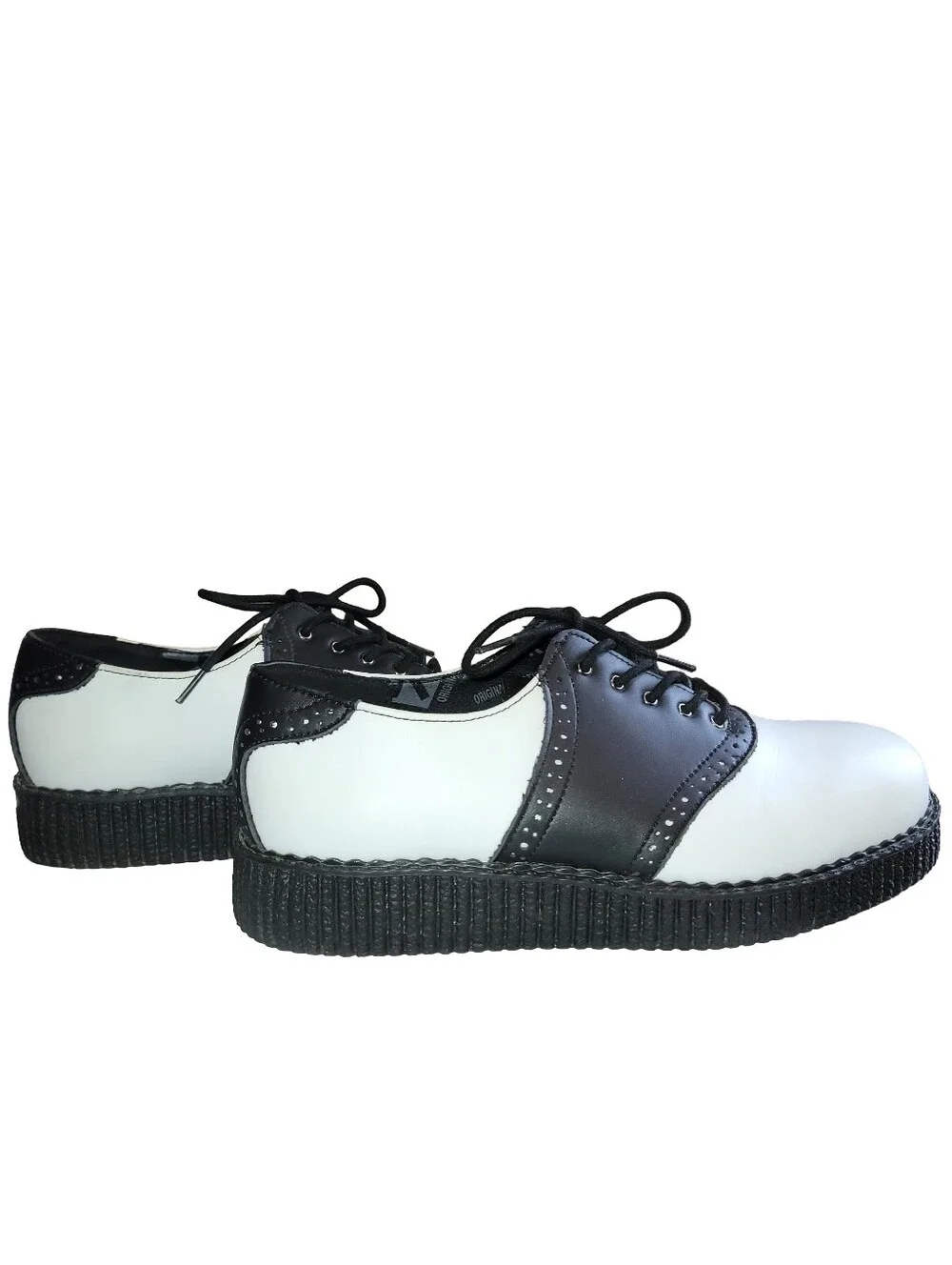 TUK Black/White Retro Saddle Oxford Low Platform Creeper Shoes Sz W8 M6 Like New